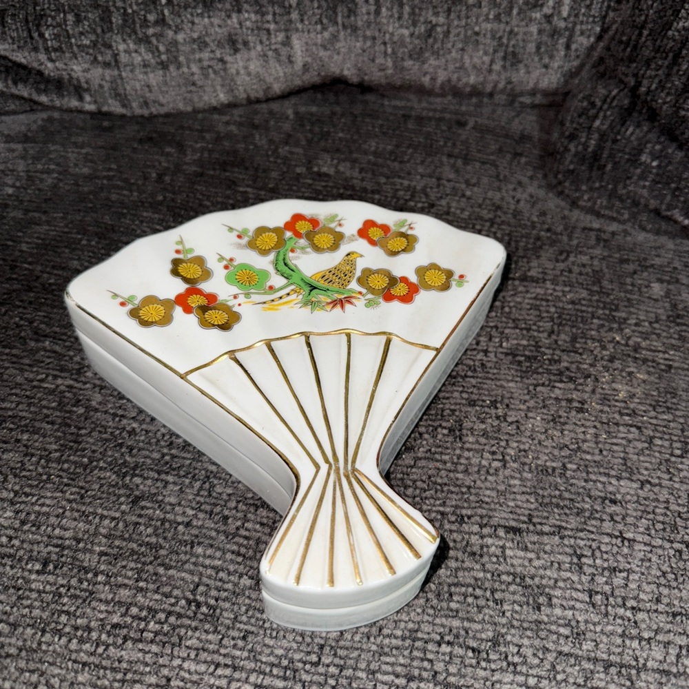 Sadek Fan Trinket Box Porcelain #9921, Japan